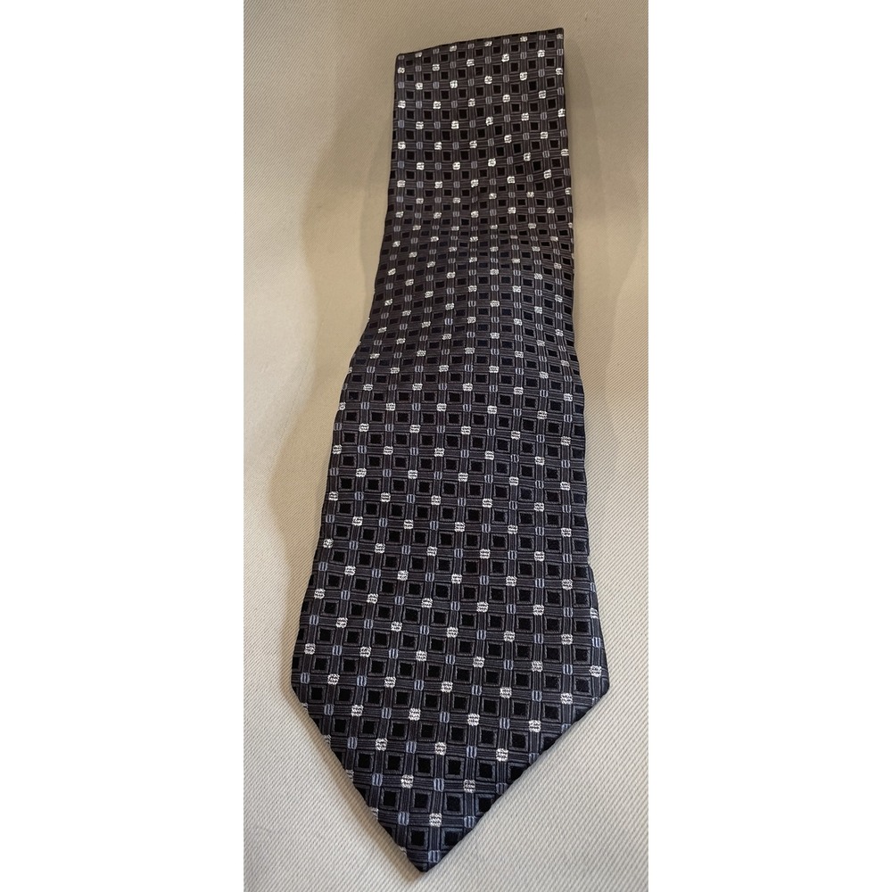 Rudy Valentino Mens Necktie Black Silver‎ Geometric Square Silk Italy Handmade